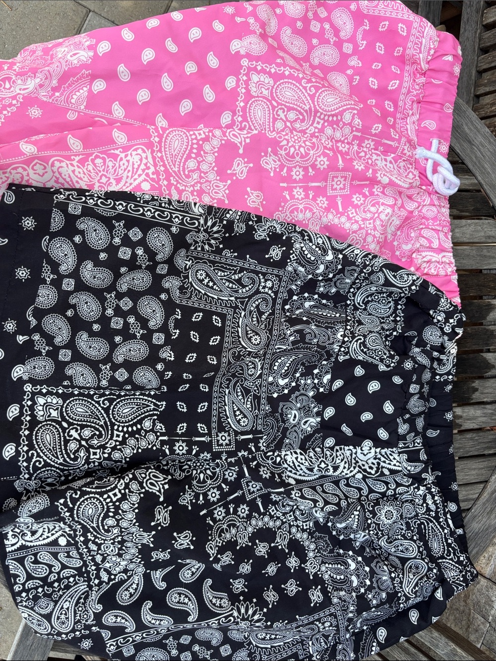 SHEIN Pink and Black Bandana Print Pull-On Shorts BOTH